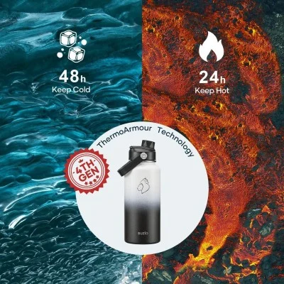 Buzio Duet Series Water Bottle with 2 Lids and Sleeve 1L - Black White